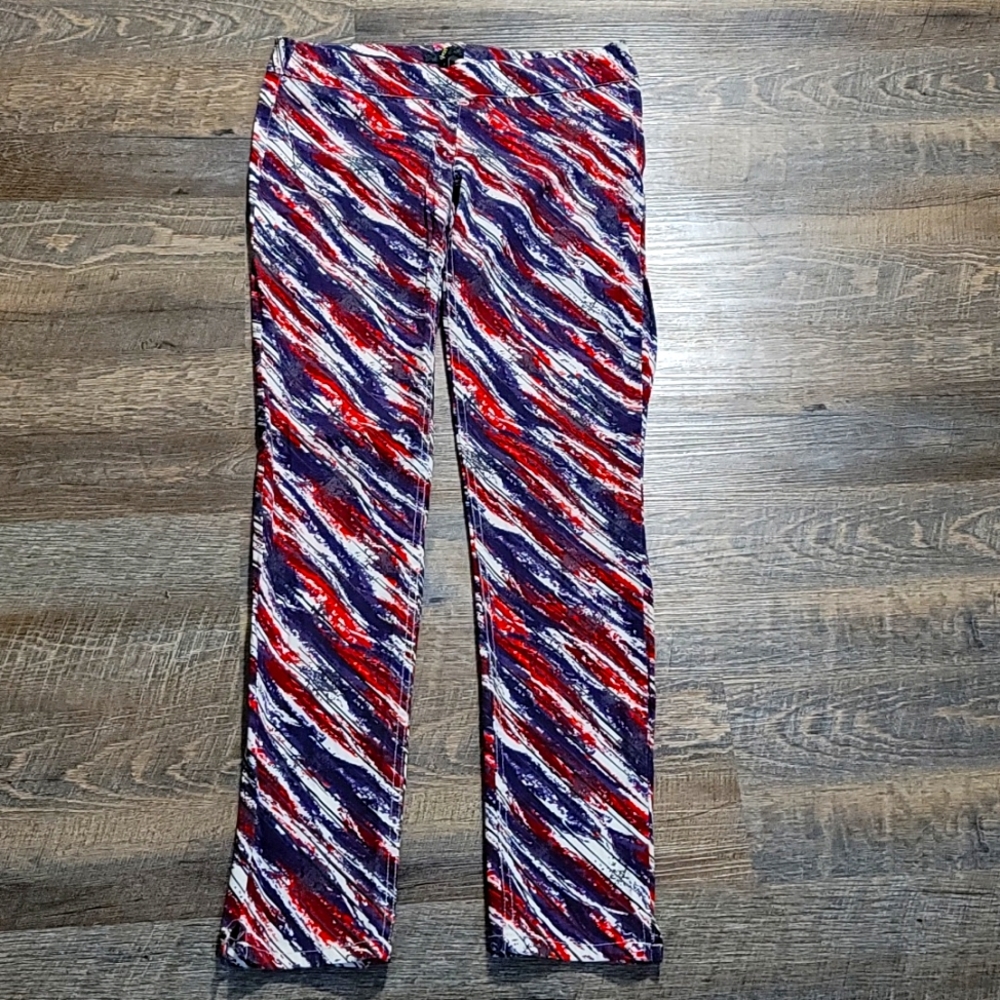 Gently Loved woman's pants multicolor pattern size 7 made by G21 side zip skinny